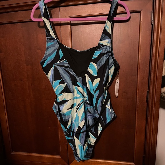 Mynah Tropical Leaf Print One Piece Swimsuit & H&M Coverup, Size XL - Picture 4 of 8